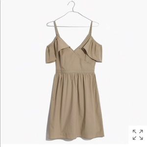 Madewell Khaki Cold-Shoulder Ruffle Dress